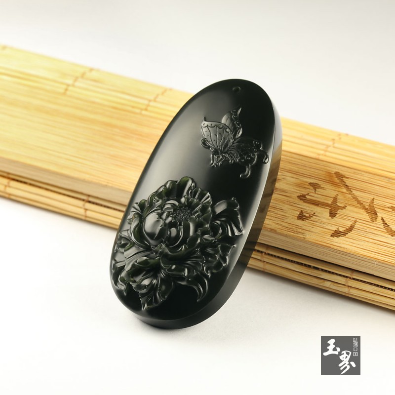 青玉子料把牌-国色天香