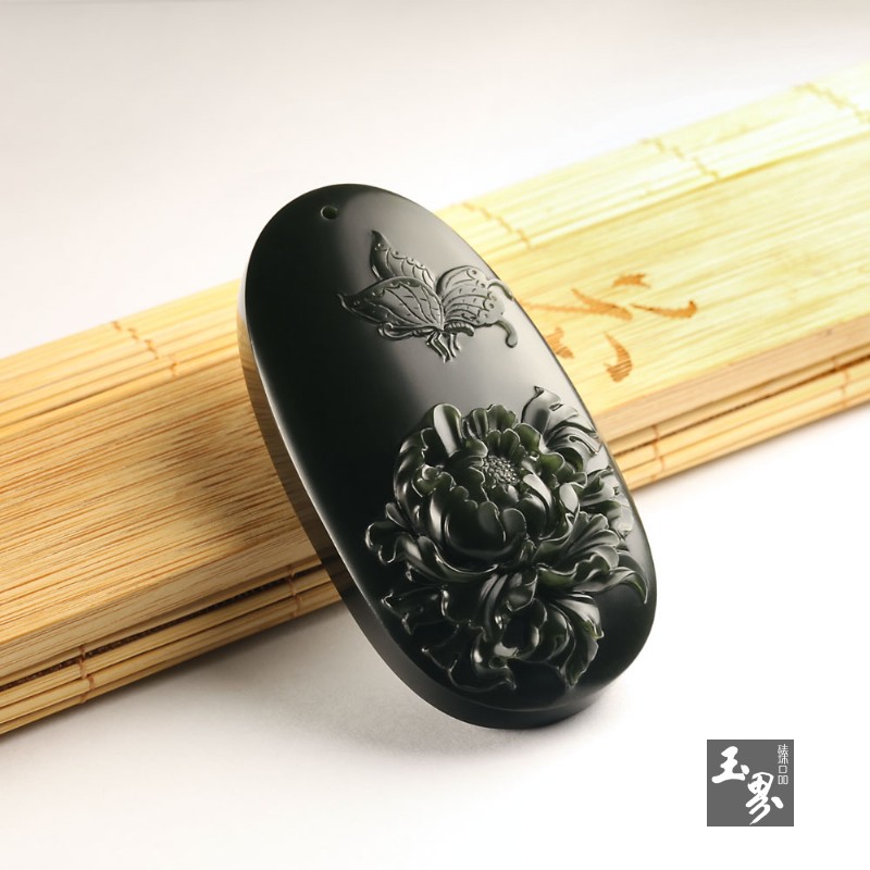 青玉子料把牌-国色天香