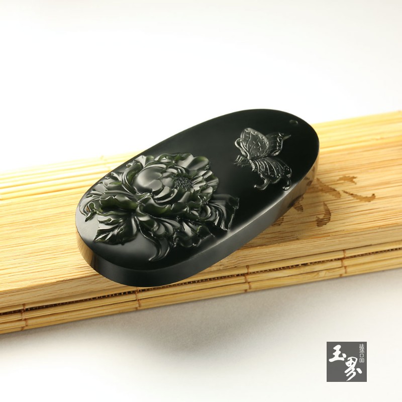 青玉子料把牌-国色天香