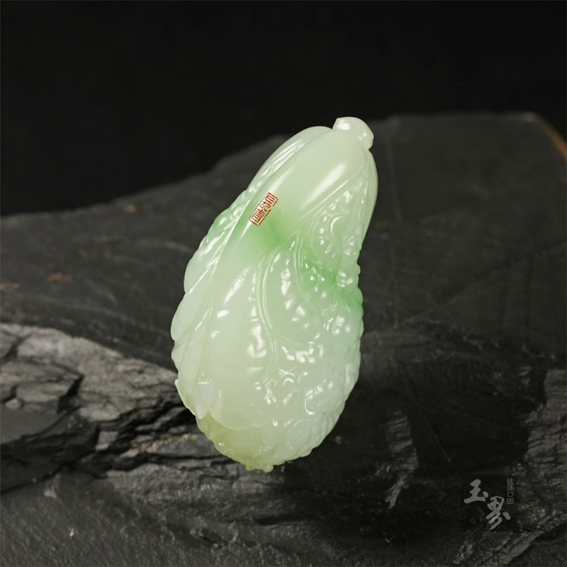 （翠青）白玉小把件-佰财