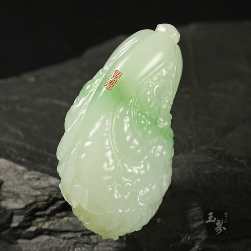 （翠青）白玉小把件-佰财