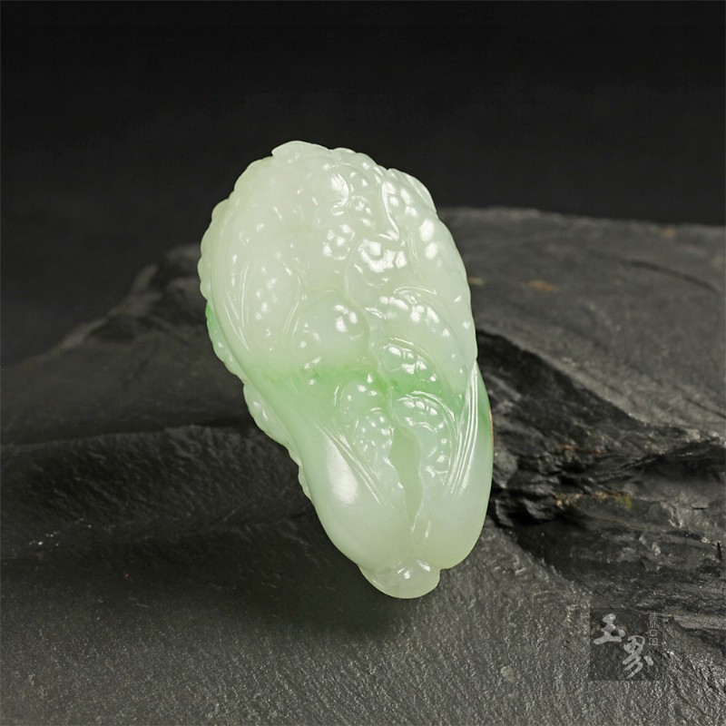 （翠青）白玉小把件-佰财