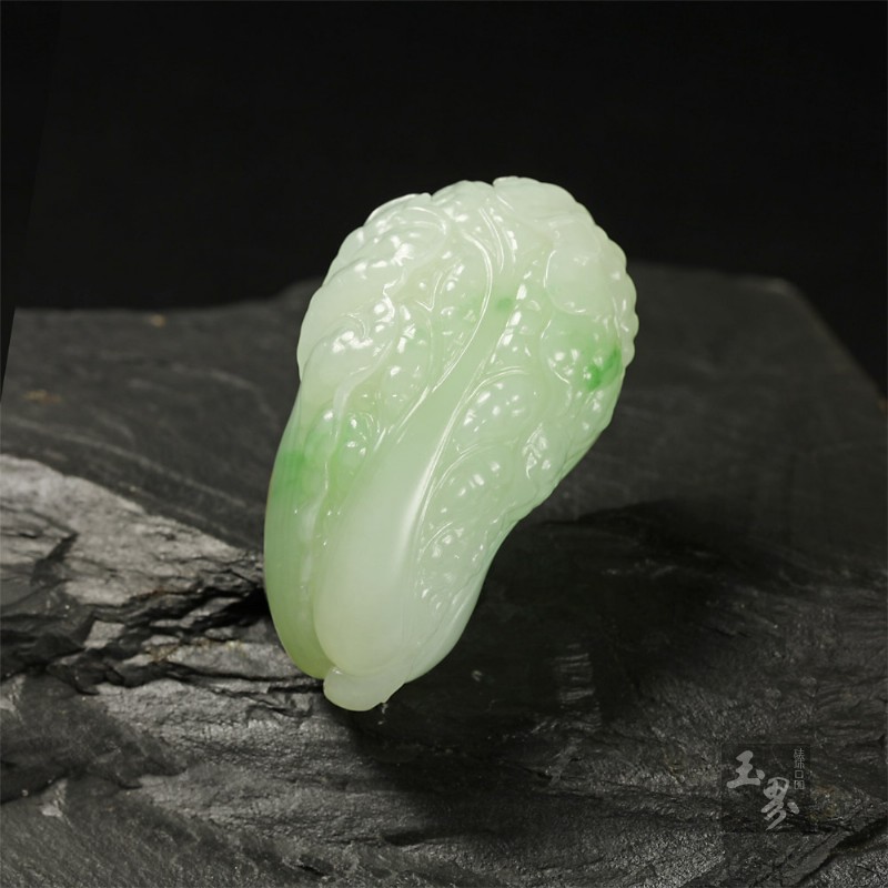 （翠青）白玉小把件-佰财