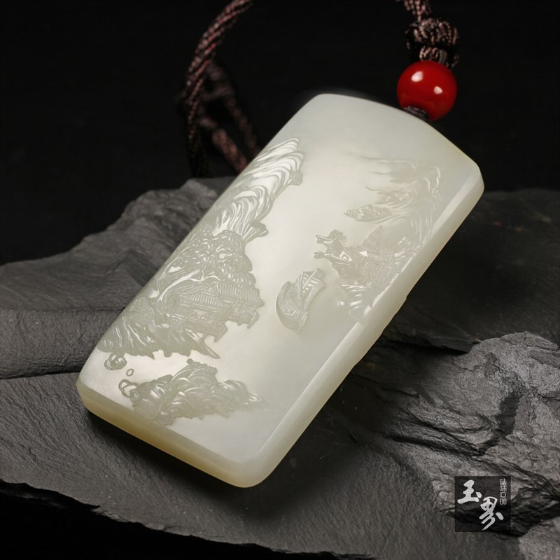 白玉子料山水牌-日暮溪山