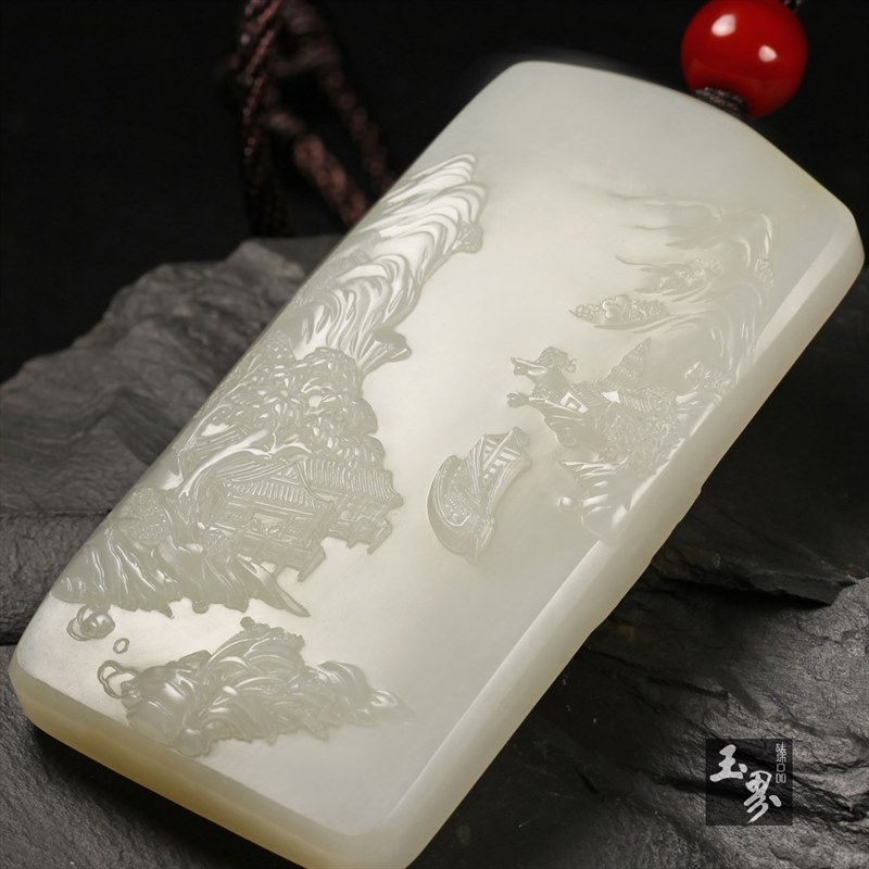 白玉子料山水牌-日暮溪山