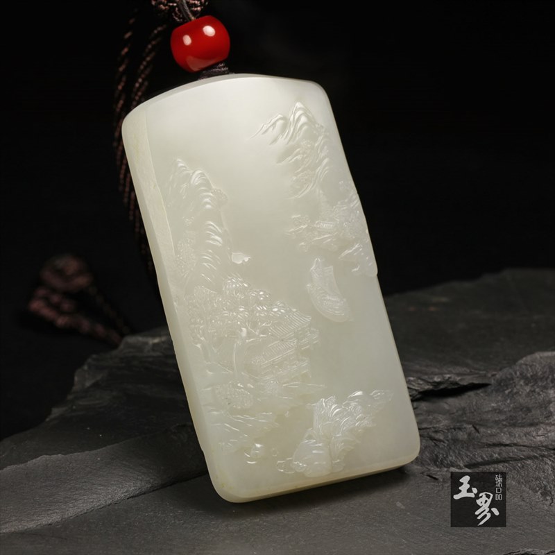 白玉子料山水牌-日暮溪山