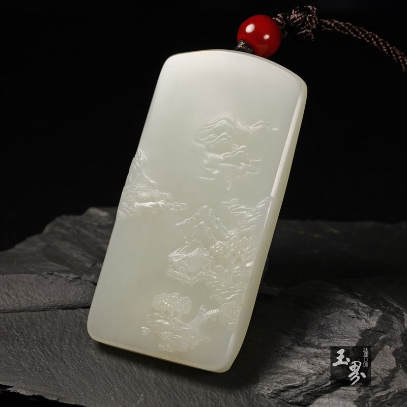 白玉子料山水牌-日暮溪山