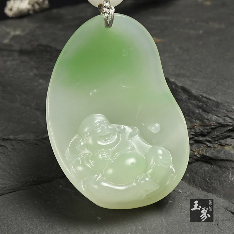 （翠青）白玉挂件-弥勒佛