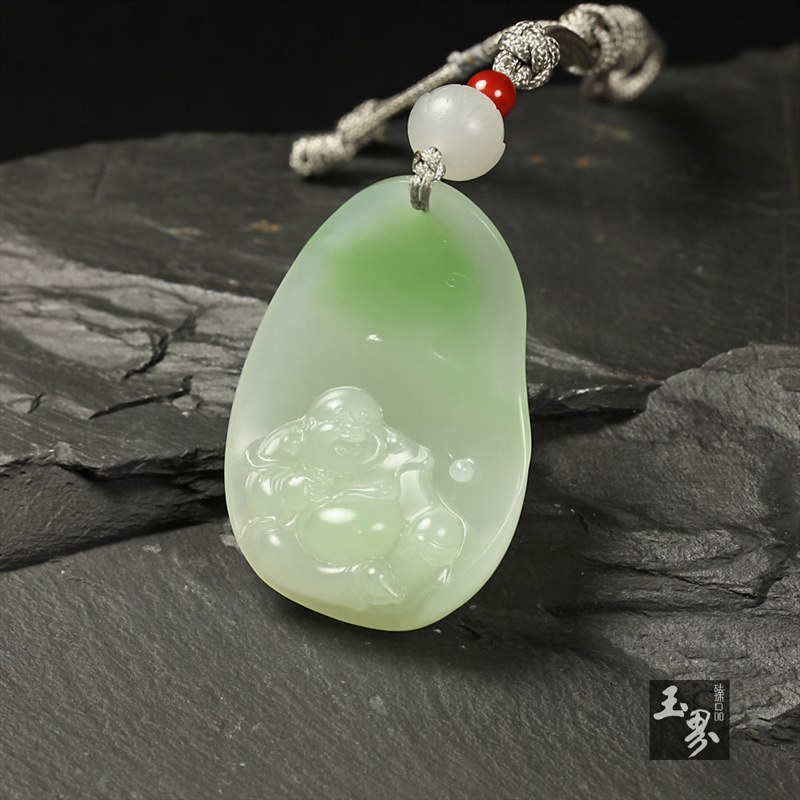 （翠青）白玉挂件-弥勒佛