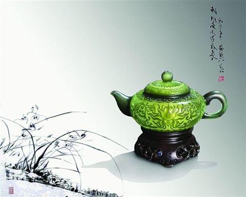 青玉薄胎茶壶